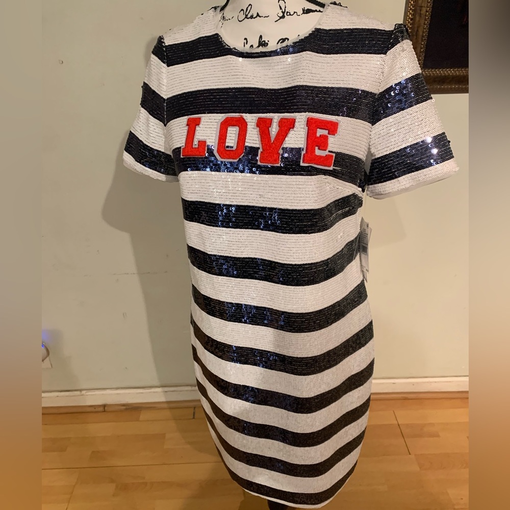 Aidan Mattox  size 8 sequin striped midi dress NWT